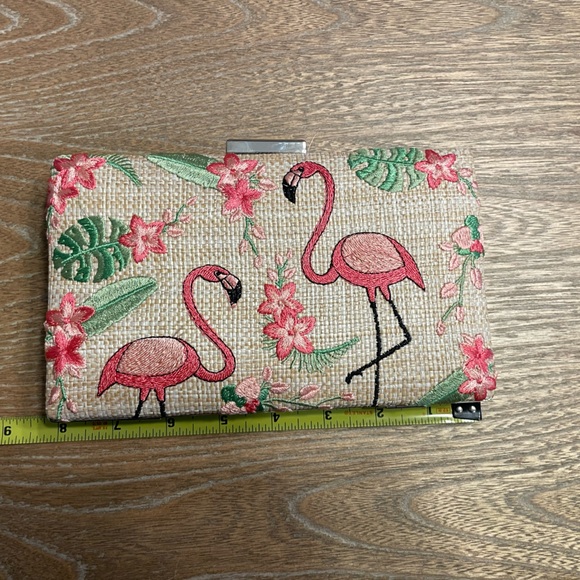 Handbags - Fun and Playful Embroidery Floral Flamingo Clutch